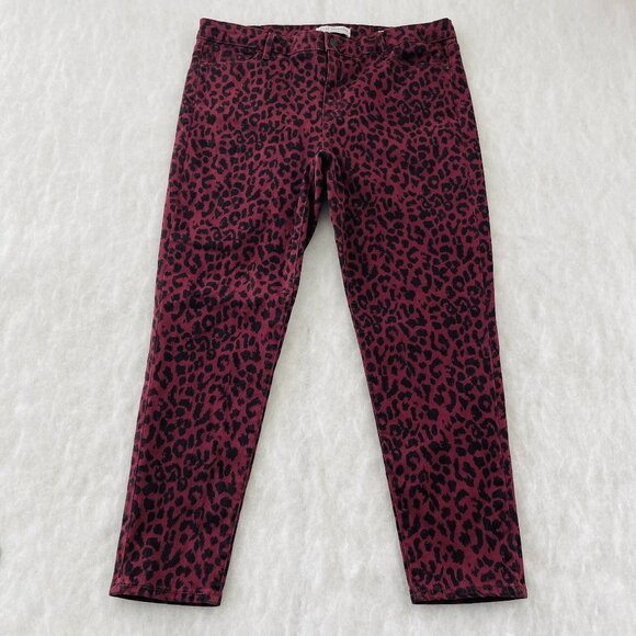 Social Standard By Sanctuary Womens Maroon Leopard Ankle Skinny Jeans Size 16 - Picture 1 of 10